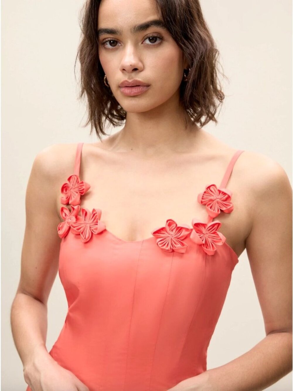 Rebecca Taylor Priya Poplin Midi Dress Coral Womens Size 10 - Picture 2 of 10